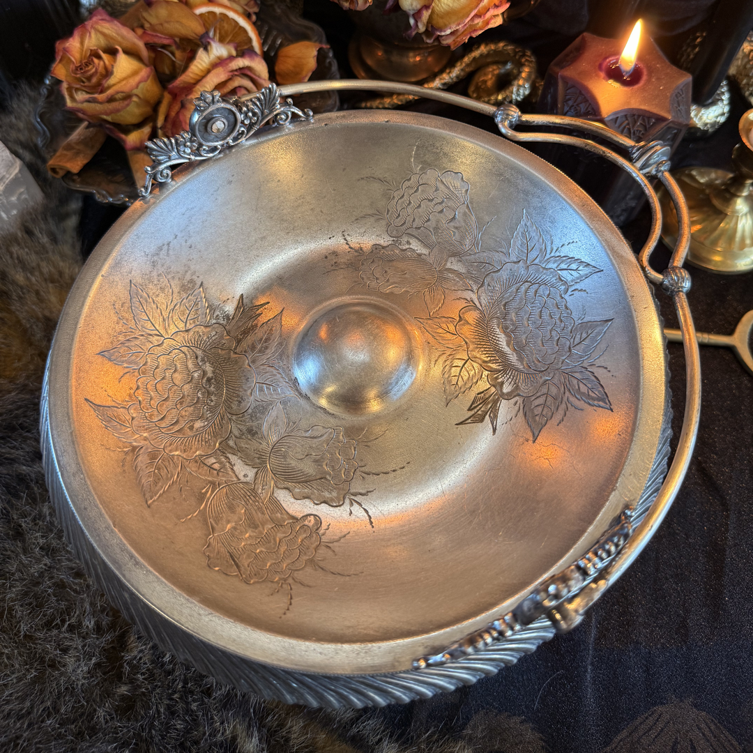 Victorian Bride's Basket Quadruple Silver Plated and Monogramed