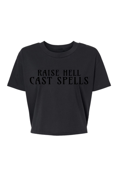 Raise Hell Cast Spells Black on Black Cropped Tee