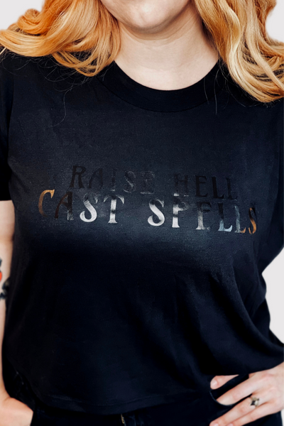 Raise Hell Cast Spells Black on Black Cropped Tee